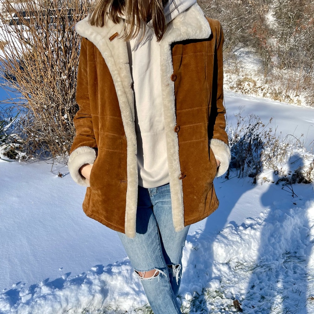 Vintage Genuine Leather Suede Shearling Coat